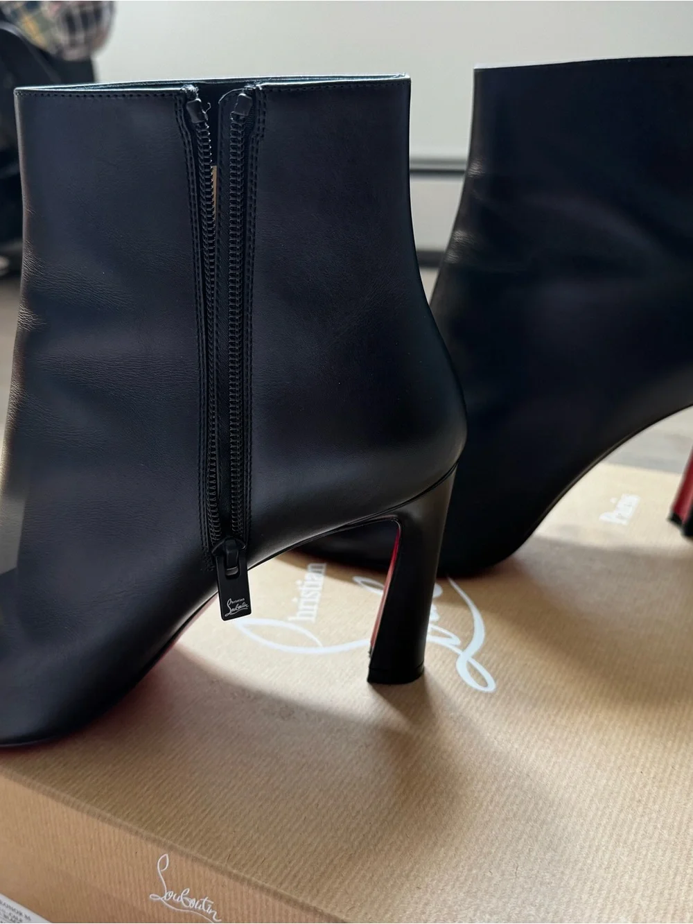 Christian Louboutin Black Leather Pointed Ankle Booties with Rear Zip